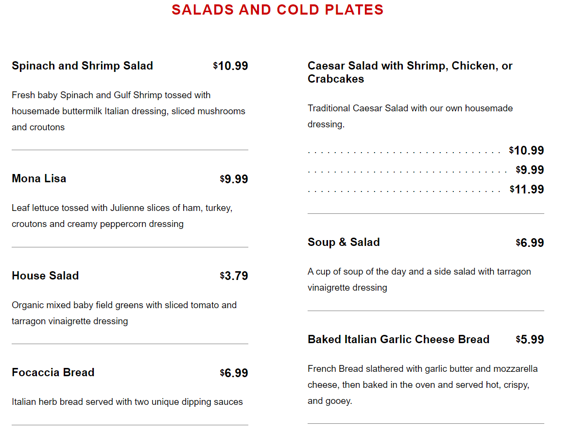 Salads and cold plates